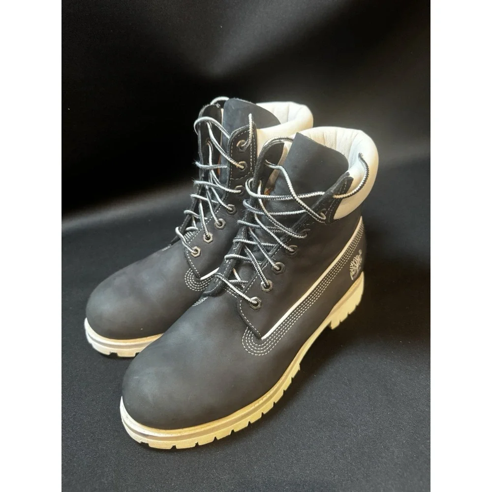 Timberland 6 Inch Premium Waterproof Boots Black White Mens 9.5 USA 28025